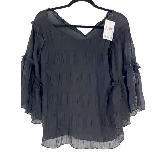 Nwt BLUHEAVEN BLACK RUFFLE GAUZE TOP - Picture 4 of 7